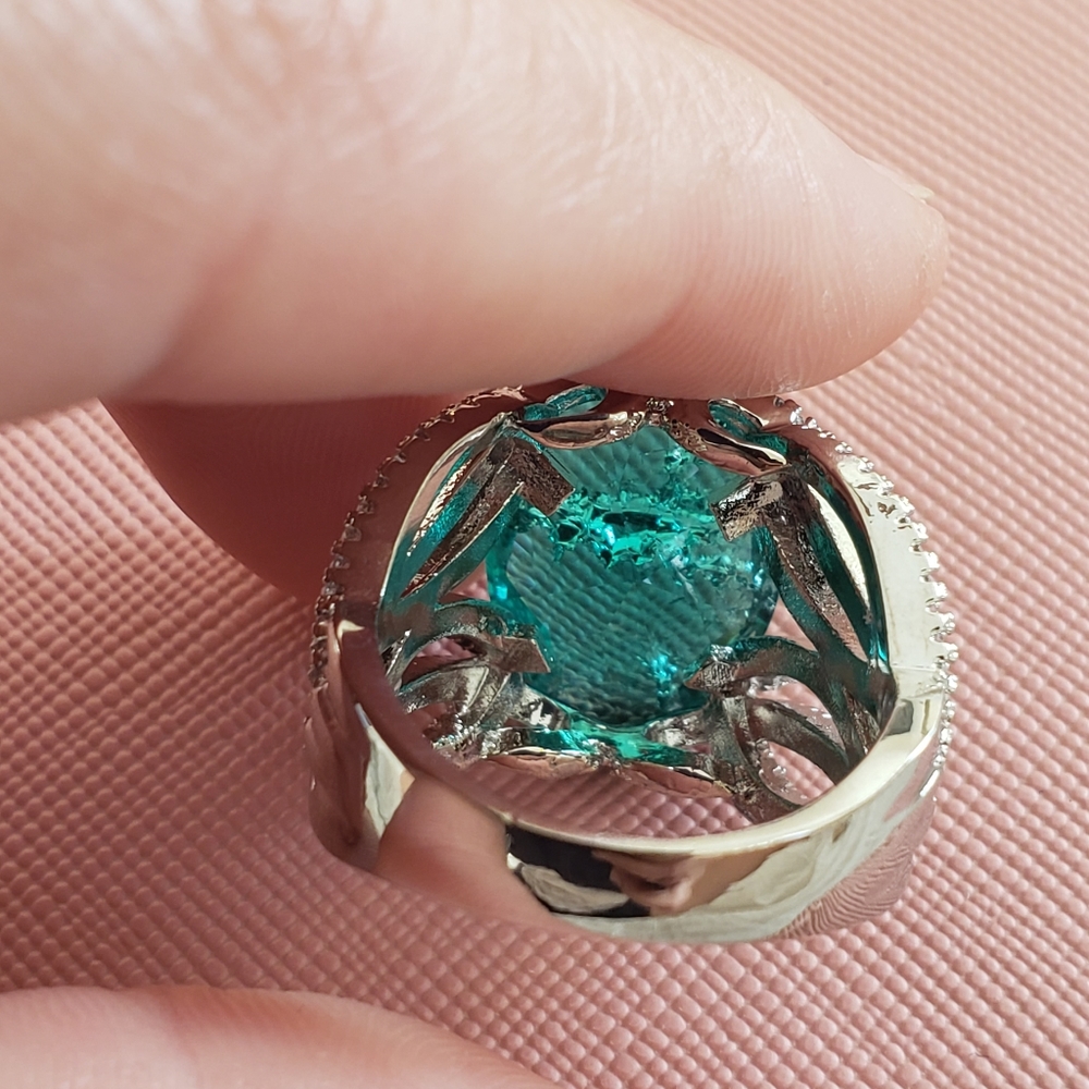 925 SILVER PLATED GREEN PARAIBA RING - Picture 8 of 10